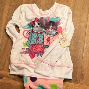 Faded Glory Kids Pajama Set - White with Pink and Blue Accents